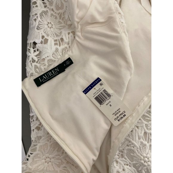 Vintage Lauren Ralph Lauren Dress Size 2 White Embroidery Lined Bodycon Wedding - Picture 5 of 14